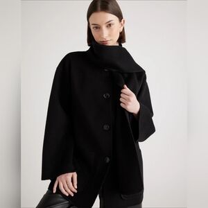 NWT Quince 100% Double Faced Merino Wool Scarf Coat Black Small